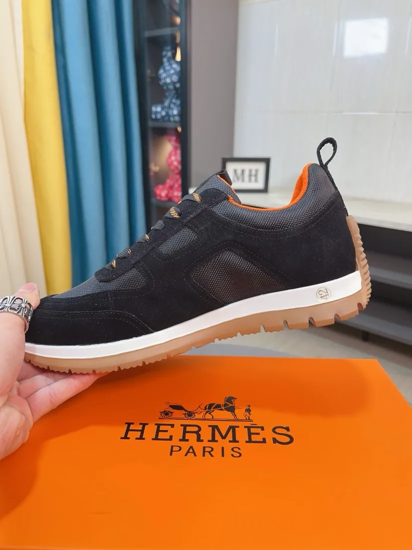 Men's shoes 💰440🌸🌸[HERMES] Hermès sneakers, the upper is made of calfskin and mesh, imported materials, full of texture, the lightweight sole is decorated with contrasting patterns, creating a versatile fashion style. Size: 38-44